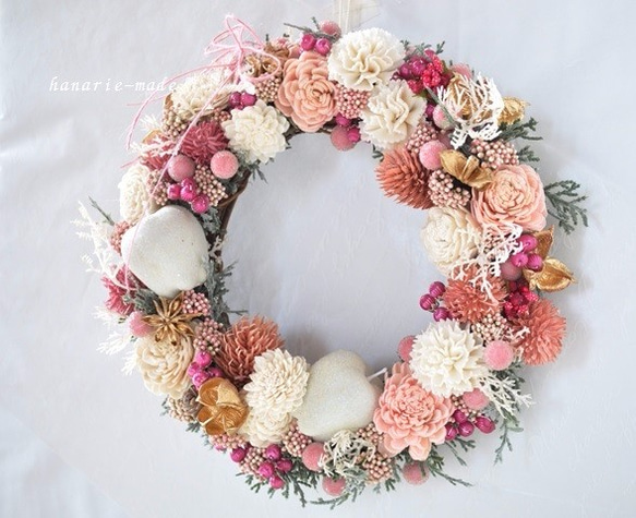 white pink gold wreath ：winter holidays ,2017　no.13 4枚目の画像