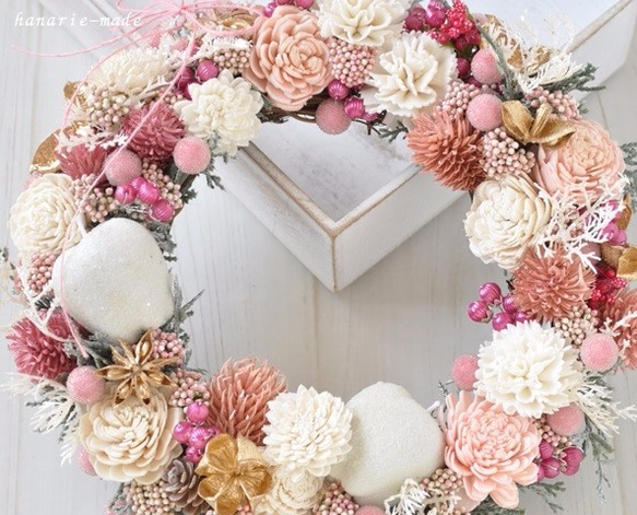 white pink gold wreath ：winter holidays ,2017　no.13 5枚目の画像