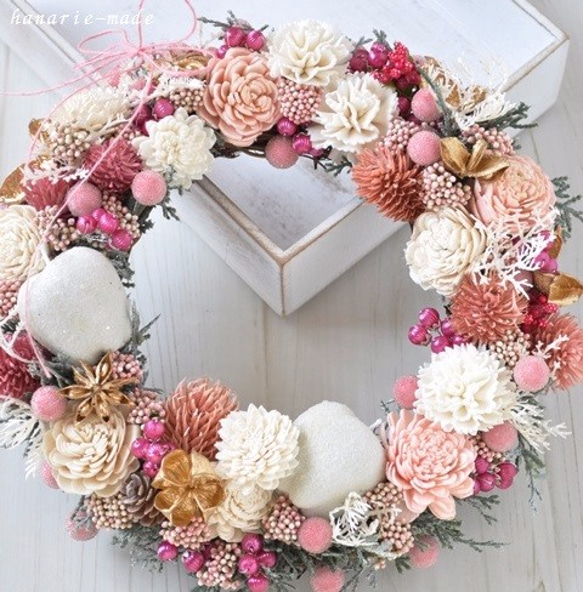 white pink gold wreath ：winter holidays ,2017　no.13 6枚目の画像