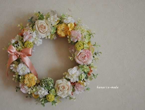 Peach　color　roses（30㎝）：wreath　　 5枚目の画像