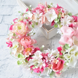 ふんわり　あかるく　ピンクの花々：wreath 2枚目の画像