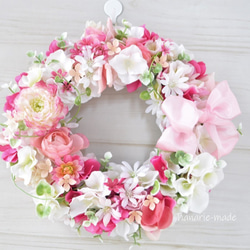 ふんわり　あかるく　ピンクの花々：wreath 3枚目の画像