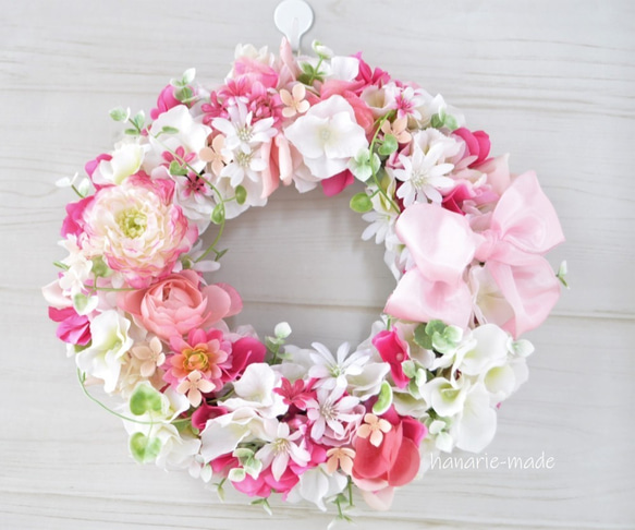 ふんわり　あかるく　ピンクの花々：wreath 3枚目の画像