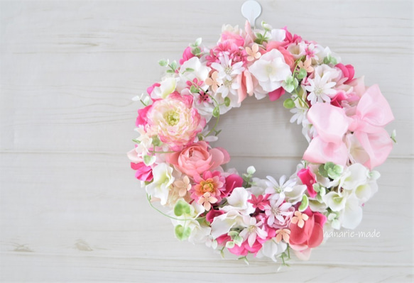 ふんわり　あかるく　ピンクの花々：wreath 4枚目の画像