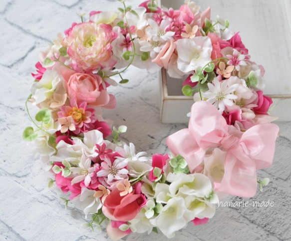 ふんわり　あかるく　ピンクの花々：wreath 10枚目の画像