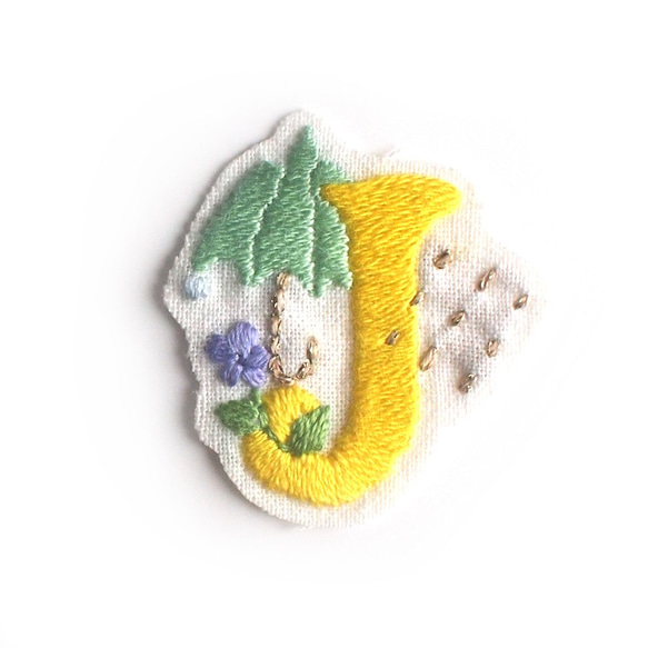 手工刺繡貼花“J”黃色 x 祖母綠 第1張的照片