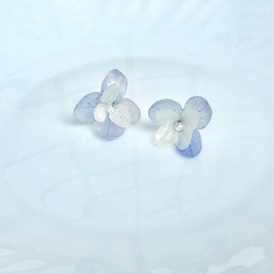 紫と青のアジサイの不滅の花の手作りの樹脂のイヤリングの耳のピン/耳クリップ 2枚目の画像
