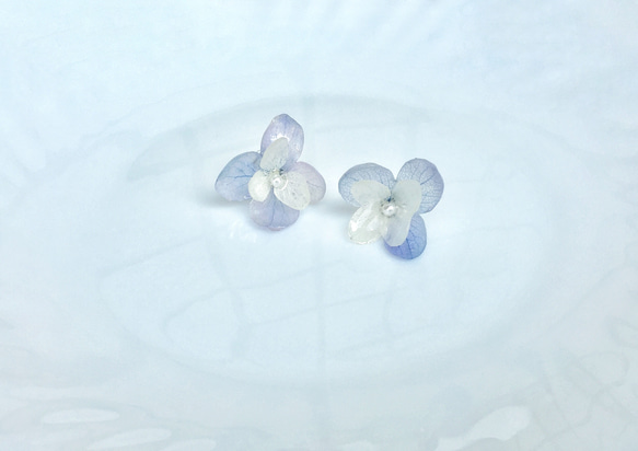 紫と青のアジサイの不滅の花の手作りの樹脂のイヤリングの耳のピン/耳クリップ 2枚目の画像