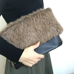 fur leather clutchbag 1枚目の画像