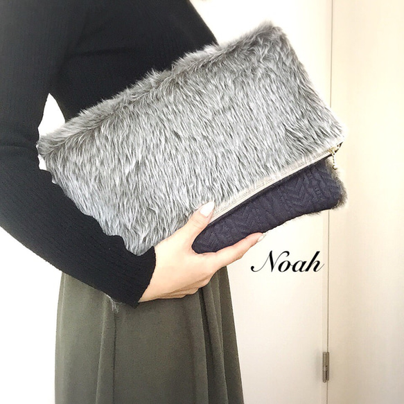 gray fur&alan knitclutch 1枚目の画像