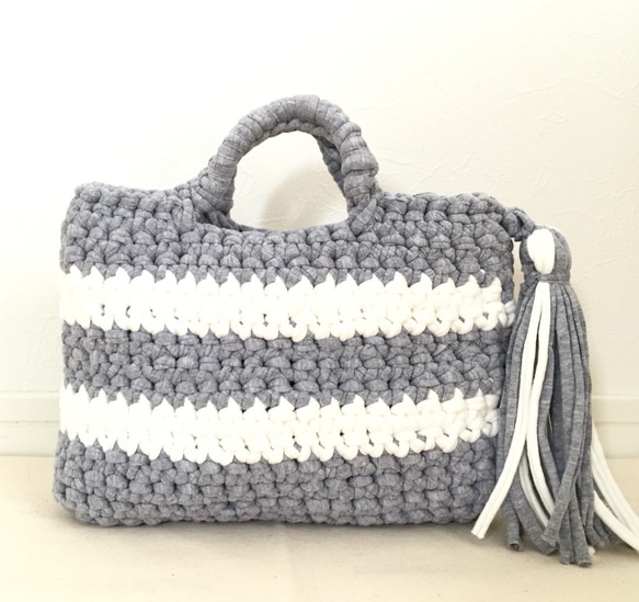 knit bag grey×white 2枚目の画像
