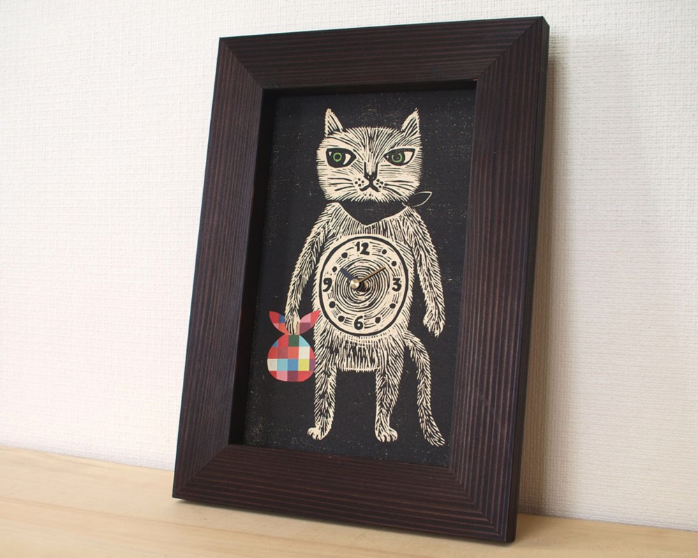 木版画の時計『腹時計』（風呂敷/モザイク柄）