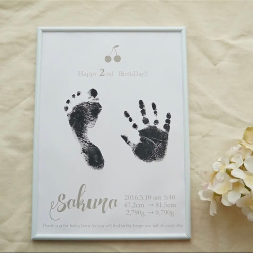 手形足形 台紙 チェリー さくらんぼ お誕生日や記念日に⭐︎ シンプル