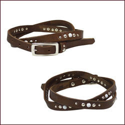 Studs Belt Narrow Belt Cowhide Tochigi Leather Thin Belt BROWN 1 第3張的照片