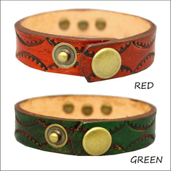 牛皮 Breath Stampwork Star Studs Antique Style Red &amp; Green 100 第3張的照片