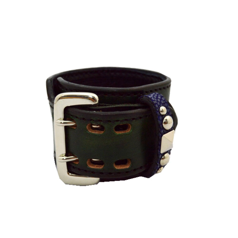 レザー スタッズ ブレス トカゲ革　エイ革   10008048 GREEN