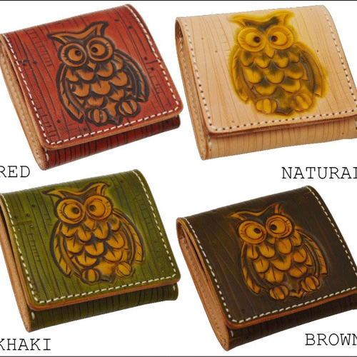 フクロウ カービングクラフト 革 レザークラフト コインケース