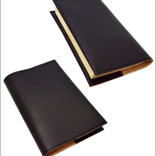 革 ブックカバー A6判 文庫本カバー シンプル 牛革 本革 茶芯 ブラック