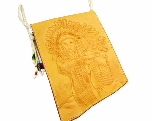 メディスンバッグ　カービング インディアンモチーフ カービングクラフト メディスンバッグ 10003968