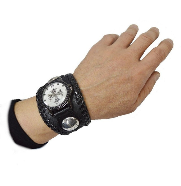 手錶人手錶黑色蟒蛇蛇皮革19020901 第4張的照片