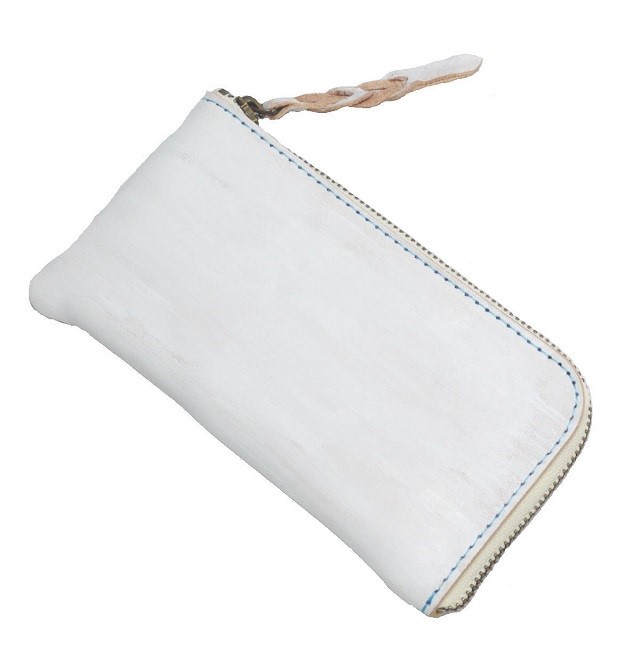 Lジップ 長財布 メンズ レディース 牛革 WHITE ムラ染め 19031602