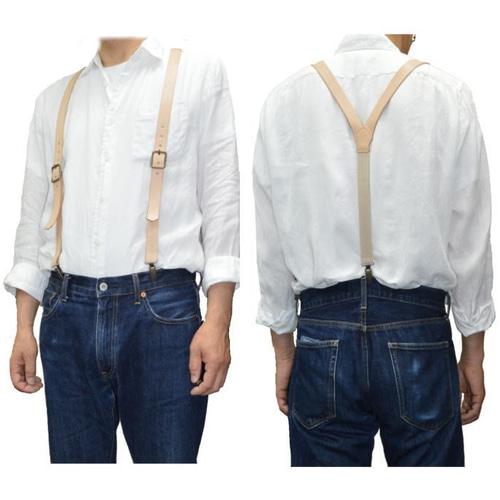 サスペンダー クリップ留め メンズ 革 牛革 ヌメ革 栃木レザー ズボン