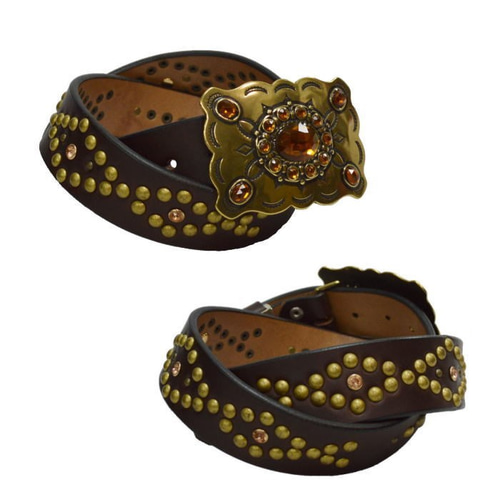 スタッズベルト 鋲ベルト アンティーク デザインバックル BROWN