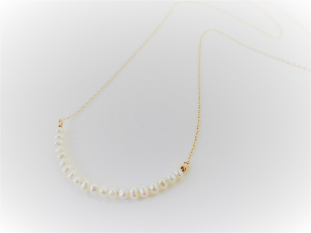 K14gold-filled芥子パールバーのロングネックレス【n-002】