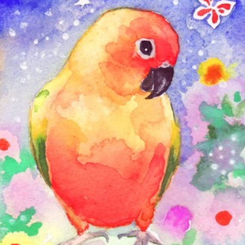 うちの子インコのイラスト（原画 鳥 インコ オリジナル 水彩画