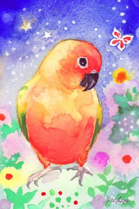 うちの子インコのイラスト（原画　鳥　インコ　オリジナル　水彩画） 6枚目の画像