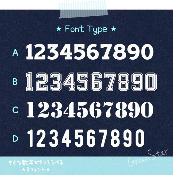 好きな数字が5つ選べる☆8フォント》 数字ステッカー