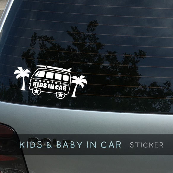 KIDS IN CAR / BABY IN CAR ステッカー【 ワーゲンバス 】☆オーダー 好きな文字に変更できます♥ 2枚目の画像
