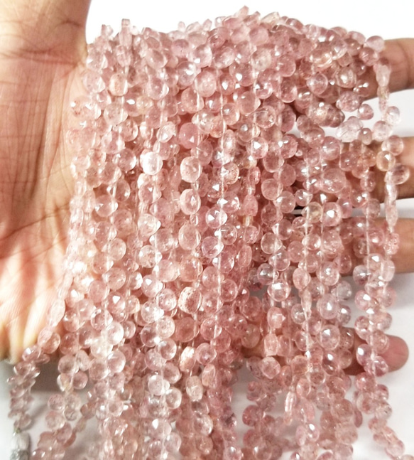 Strawberry Quartz Faceted Heart Shape Briolette / 6.0-7.0 mm 1枚目の画像