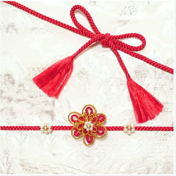 高級素材 オーダ 八重菊結び 飾り帯締め 帯留め 帯紐 浴衣 着物 和装 お祭り 1枚目の画像