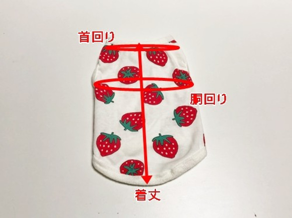 タンクトップ フルーツ柄 【いちご】 Dog 犬服 ドッグウェア 春夏　果物　苺 イチゴ 4枚目の画像