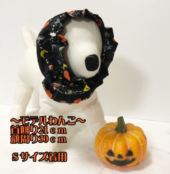 スヌード ハロウィンきのこ柄 【ブラック】 たれ耳わんこ  ドッグウェア 犬服 小型犬　ハロウィン コスプレ 5枚目の画像