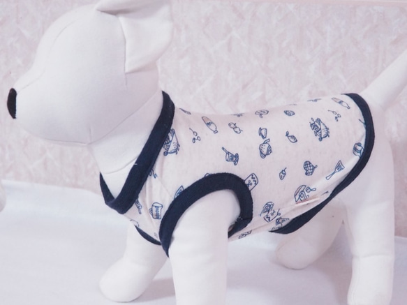 ☆即納☆完成品☆犬服 タンクトップ キッチン柄 【ネイビー】SSサイズ 小型犬 ドッグウェア 4枚目の画像