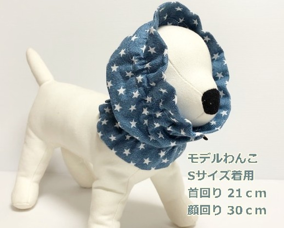 スヌード Ｗガーゼ スター柄 【オールドブルー】  たれ耳わんこ  ドッグウェア 犬服 小型犬 3枚目の画像