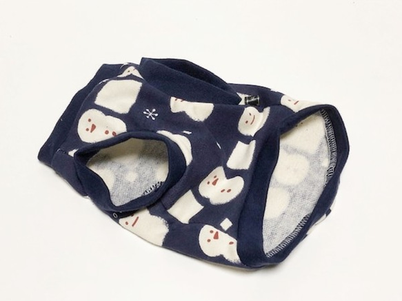 ミニ裏毛 タンクトップ 雪だるま 【ネイビー】 Dog 犬服 ドッグウェア  冬 あったか 4枚目の画像