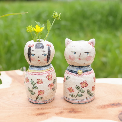 長谷川風子　一輪挿し　ネコ　猫　花瓶　ねこ Amazon.co.jp: 猫 花瓶 雑貨 イエロー グッズ 北欧 一輪挿し かわいい