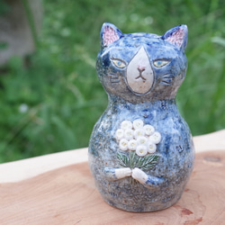 ハチワレ猫(紺色)  ミニ花瓶  一輪挿し 6枚目の画像