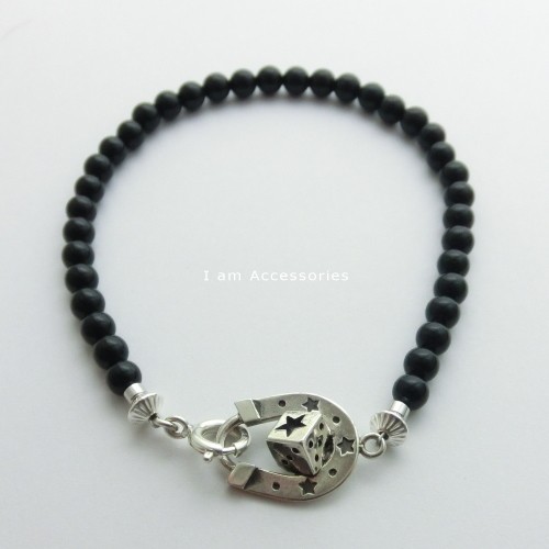 受注生産商品　サイコロ馬蹄 オニキス ブレスレット シルバー925　IB0144