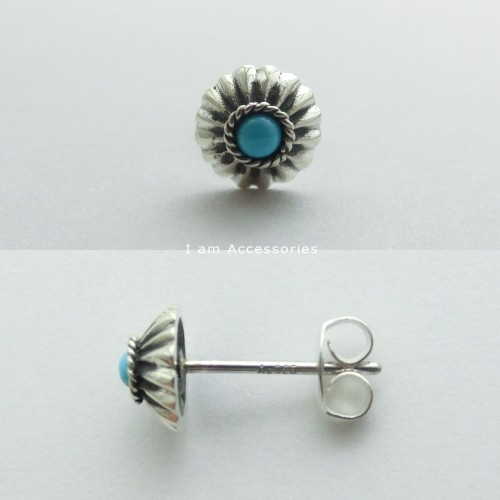 受注生産商品　片耳用　ターコイズ　コンチョライクスタッドピアス　シルバー925　IPI0046