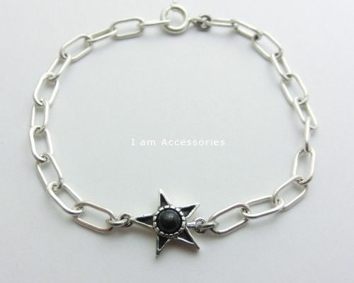 シルバー925 チェーンブレスレット ブラックスター 受注生産商品 ブラックスター スターチェーンブレスレット シルバー925