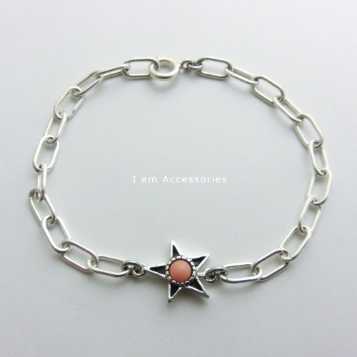 受注生産商品　サンゴ スターチェーンブレスレット シルバー925　IB0173