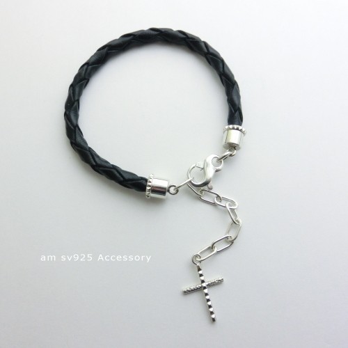 スタッズクロス レザーブレスレット シルバー925 IB0181