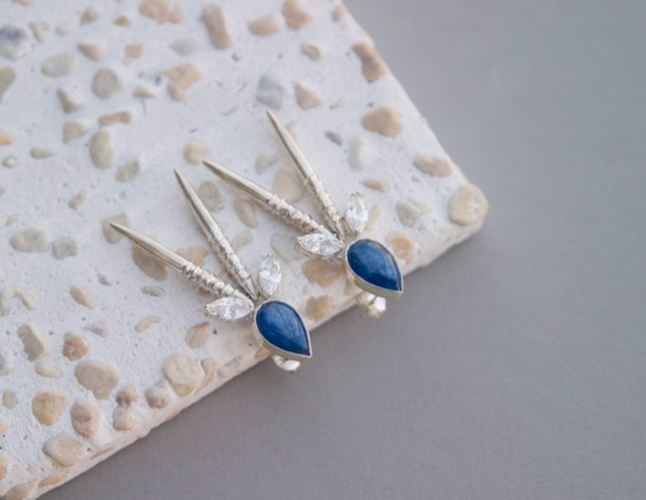 藍晶石馬眼鋯石耳環/純銀-手作/Silver-Handmade-earrings 第1張的照片