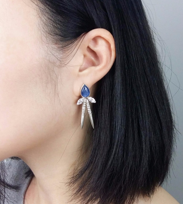 藍晶石馬眼鋯石耳環/純銀-手作/Silver-Handmade-earrings 第4張的照片