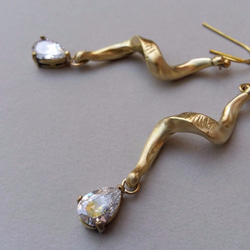 黃銅羚羊角鋯石耳環-手作/Brass-Handmade-Earrings 第3張的照片