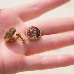 簡約天然石黃銅耳環-紅棕色-手作-純銀耳針-可改耳夾/Brass-Handmade-Earrings 第5張的照片